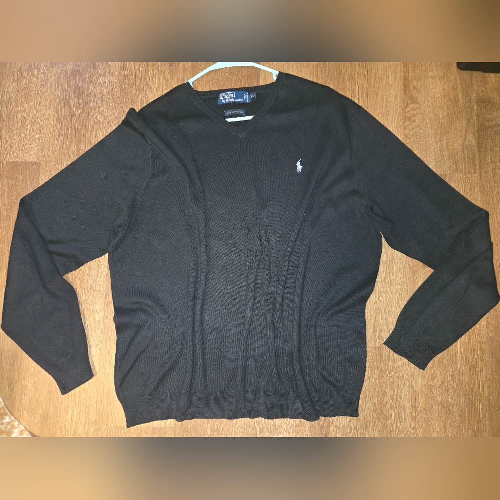 Mens Polo by Ralph Lauren Men’s Black V-Neck Sweater 100% prima Cotton Size 2xl